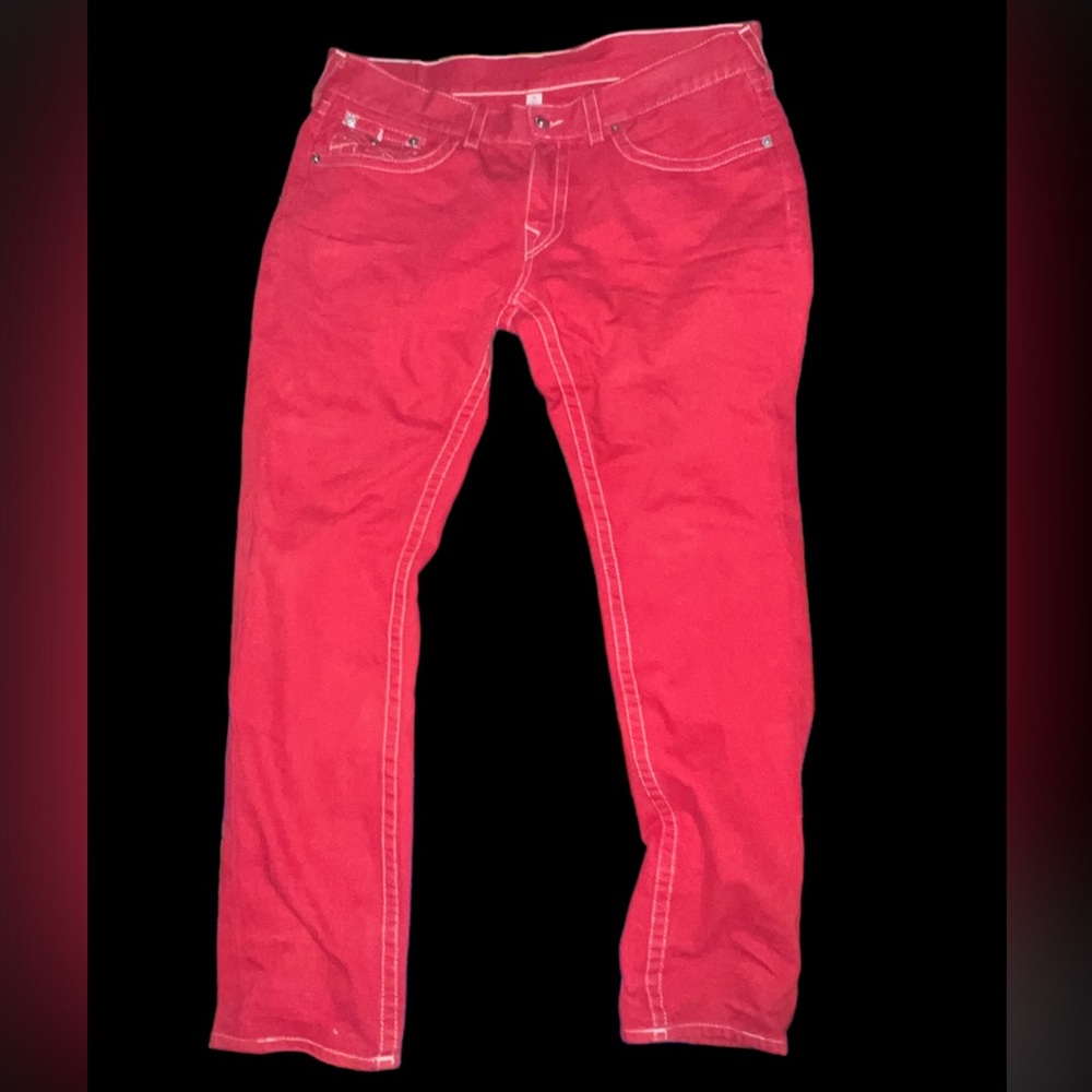 True Religion Straigh fit white stitch jeans